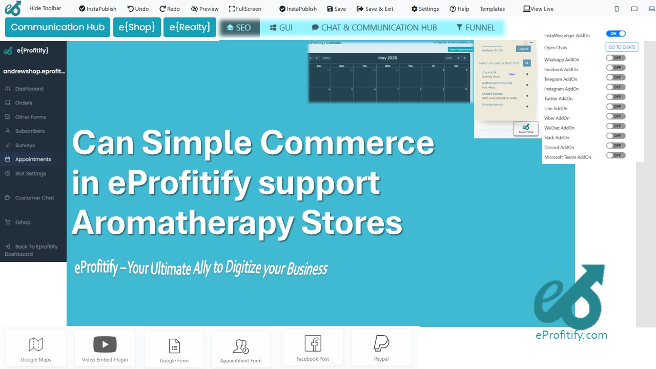 Can Simple Commerce in eProfitify support Aromatherapy Stores